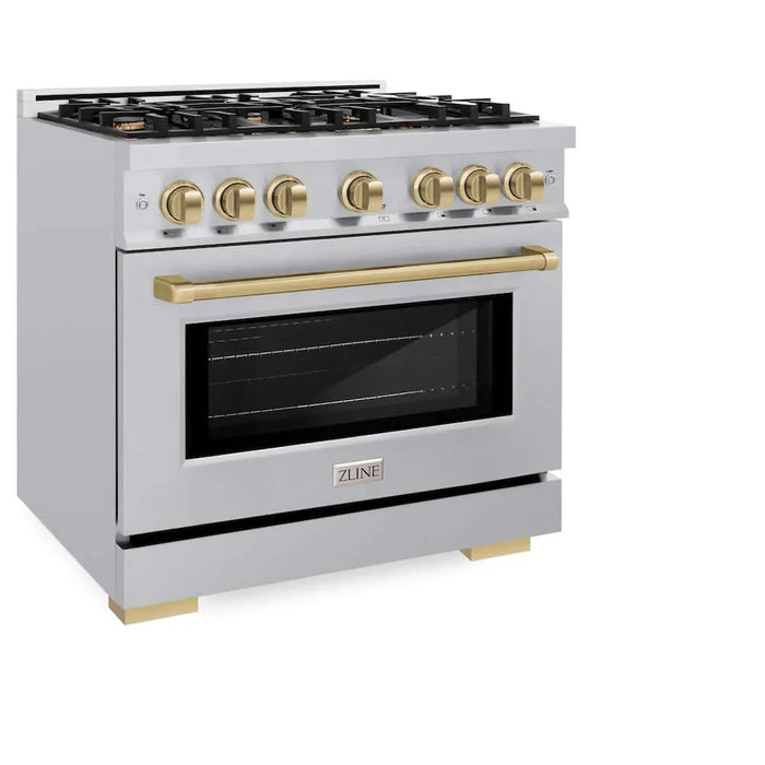 ZLINE 36" Select Dual Fuel Range Gas Cooktop Electric Convection Oven Stainless Steel Champagne Bronze HDRZ-36-CB