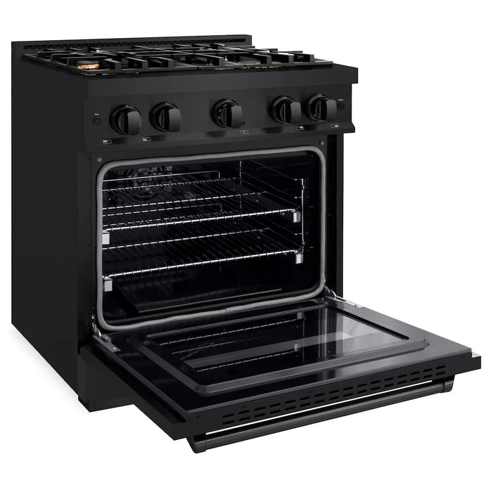 ZLINE 30" Dual Fuel Range, Gas Cooktop, Electric Convection Oven Black Stainless Steel Brass Burners, CDRB-BR-30