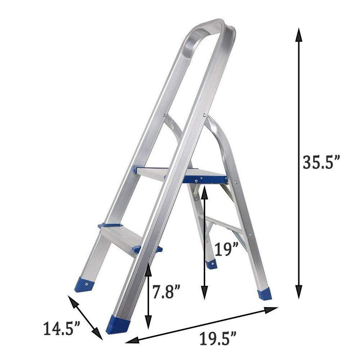 Foldable Household Aluminium 2 Step Ladder Silver For Kithcen, Garage Strong and durable