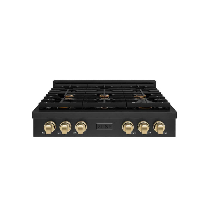 ZLINE 36" Paramount Gas Rangetop Black Stainless Steel Champagne Bronze SRTBZ-36-CB
