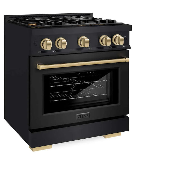 ZLINE 30" Select Gas Range Convection Gas Oven Black Stainless Steel Champagne Bronze HGRBZ-30-CB