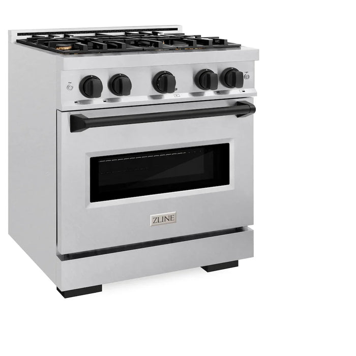 ZLINE 30"Classic Gas Range, Convection Gas Oven, DuraSnow® Stainless Steel, Matte Black CGRSZ-30-MB
