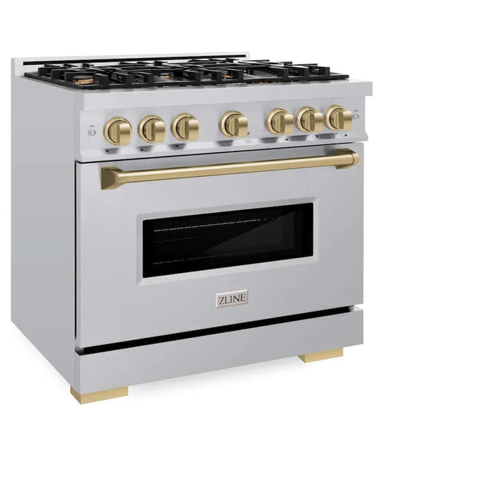 ZLINE 36" Classic Gas Range, Convection Gas Oven Stainless Steel, Champagne Bronze CGRZ-36-CB