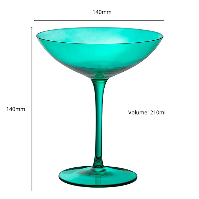 Champagne Coupes 12oz by The Wine Savant - Colorful Champagne Glasses, Prosecco, Mimosa Glasses Set, Cocktail Glass Set, Bar Glassware Luster Glasses (2, Teal)