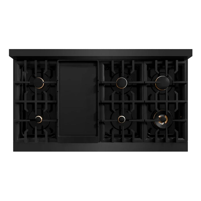 ZLINE 48" Dual Fuel Range, Gas Cooktop, Electric Convection Oven Black Stainless Steel Brass Burners, CDRB-BR-48