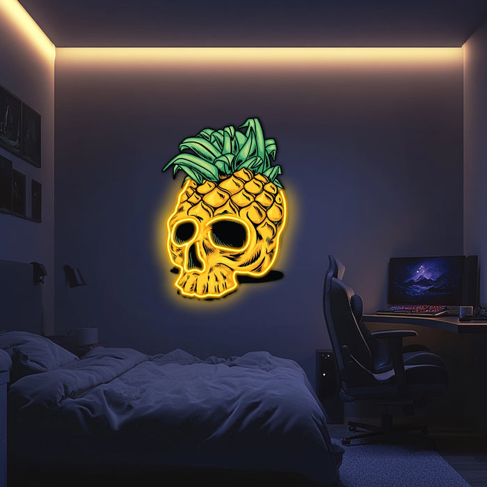 UV Printed Pineapple Skull Neon Wall Art- LV0063