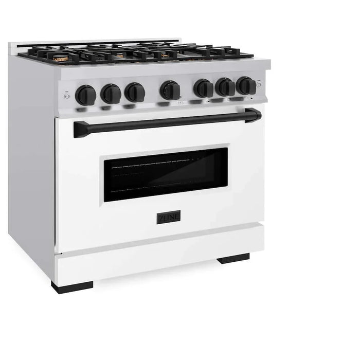 ZLINE 36" Dual Fuel Range, Gas Cooktop, Electric Convection Oven Stainless Steel, Matte White Door Matte Black CDRZ-WM-36-MB