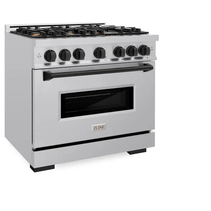 ZLINE 36" Dual Fuel Range, Gas Cooktop, Electric Convection Oven Stainless Steel, Matte Black CDRZ-36-MB