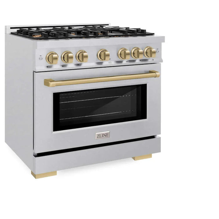 ZLINE 36" Select Dual Fuel Range Gas Cooktop Electric Convection Oven DuraSnow® Stainless Steel Champagne Bronze HDRSZ-36-CB