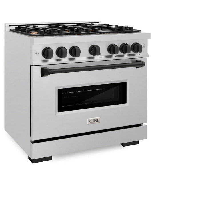 ZLINE 36"Classic Gas Range, Convection Gas Oven, DuraSnow® Stainless Steel, Matte Black CGRSZ-36-MB