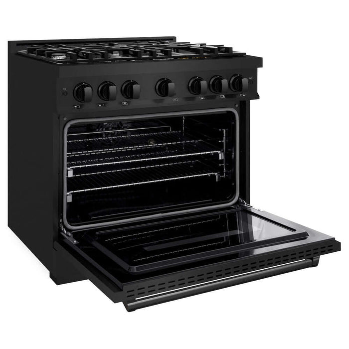 ZLINE 36" Dual Fuel Range, Gas Cooktop, Electric Convection Oven Black Stainless Steel, CDRB-36