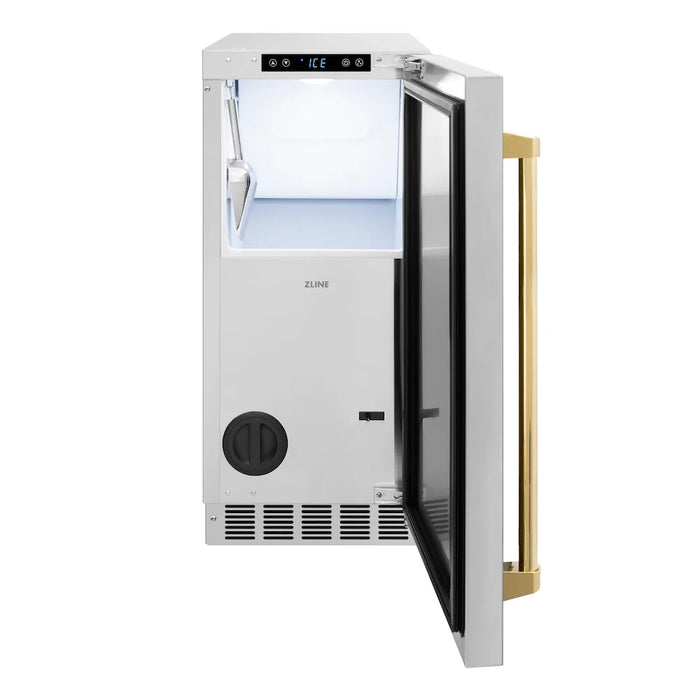 ZLINE 15" Touchstone Clear Cube Ice Maker Drain Pump Stainless Steel Polished Gold ICCDZ-ST-15-G