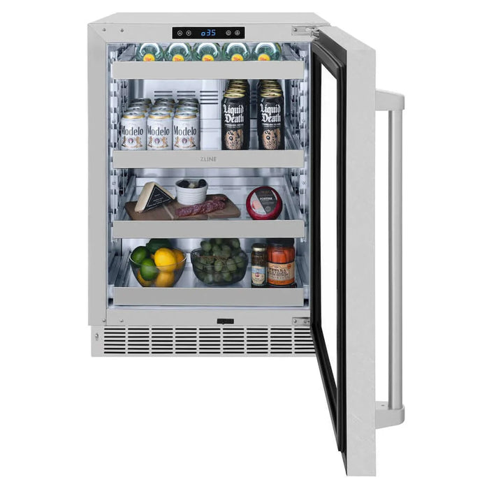 ZLINE 24" Touchstone 151 Can Beverage Fridge DuraSnow® Stainless Steel Glass Door RBSO-SN-24