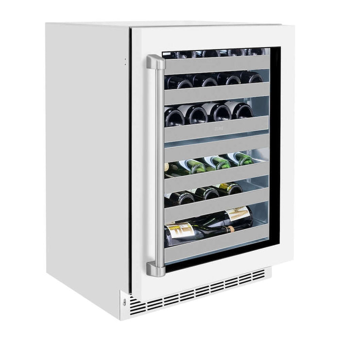 ZLINE 24" Touchstone Dual Zone 44 Bottle Wine Cooler White Matte Glass Door RWDO-WM-24