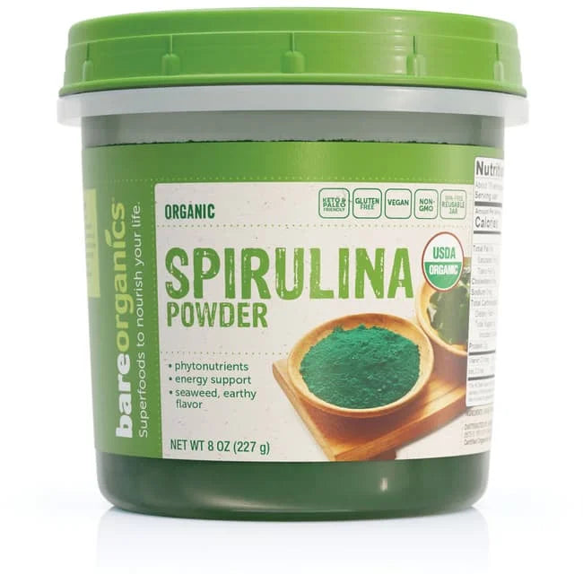 Bare Organics - Organic Spirulina Powder, 8 oz - Superfood Supplement