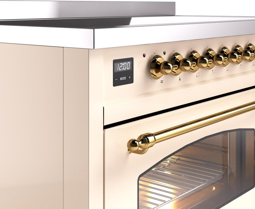 ILVE Nostalgie II 48" Electric Range, Antique White, Brass Trim UPI486NMPAWG
