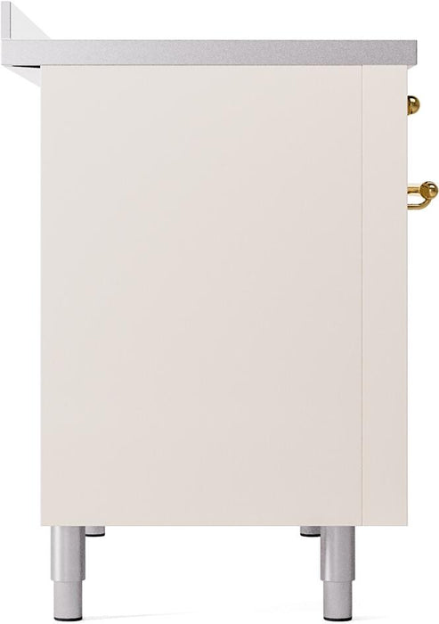 ILVE Nostalgie II 48" Electric Range, Antique White, Brass Trim UPI486NMPAWG