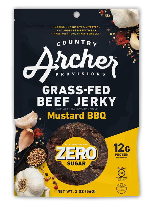 Country Archer Zero Calorie Beef Jerky Mustard BBQ (Pack of 12-2oz)