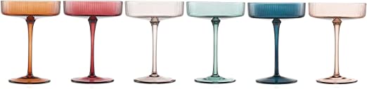 Vintage Art Deco Coupe Glasses Ribbed Coupe Cocktail Glasses 7 Oz Set Of 4 Pastel Colored Crystal Co
