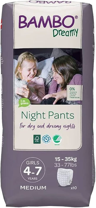 Bambo Nature Night Pants Girls 4-7 Yrs, 10 Ct (Pack of 6) - Overnight Diaper Pants