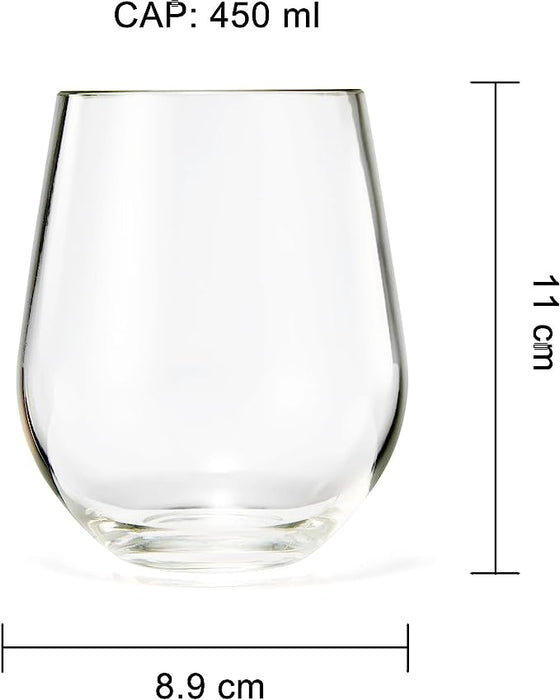 European Style Unbreakable Elegant Acrylic Stemless Wine Glasses 15 oz | Set of 6 | 100% Tritan Shatterproof BPA-free Reusable Plastic Glassware, Perfect For Homes & Bars | Dishwasher-Safe, Clear
