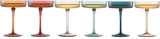 Vintage Art Deco Coupe Glasses Ribbed Coupe Cocktail Glasses 7 Oz Set Of 4 Pastel Colored Crystal Co
