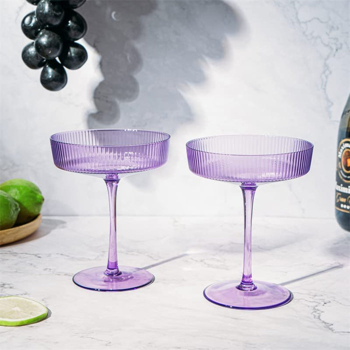 Ribbed Coupe Cocktail Glasses 8 oz | Set of 2 (Lavender, Set of 2)