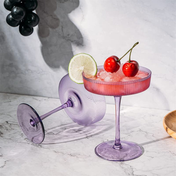 Ribbed Coupe Cocktail Glasses 8 oz | Set of 2 (Lavender, Set of 2)