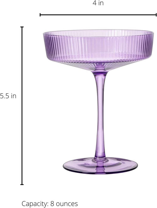 Ribbed Coupe Cocktail Glasses 8 oz | Set of 2 (Lavender, Set of 2)
