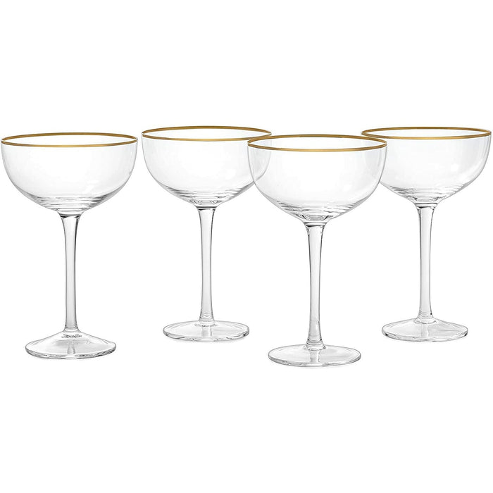 Vintage Crystal Champagne Coupe Gold Rim Glasses | Set of 4 | 7 oz