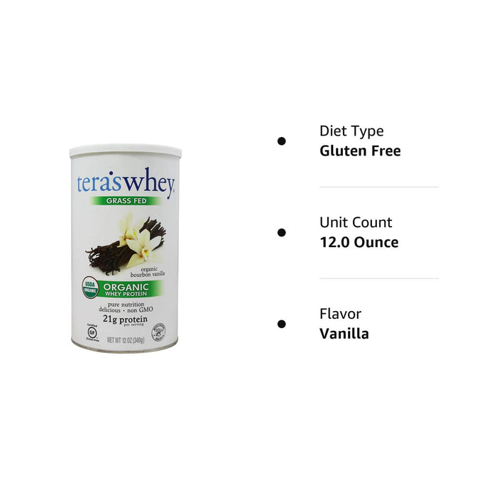 Organic Teras Whey Protein Powder  - Bourbon Vanilla Flavor - 12 oz.