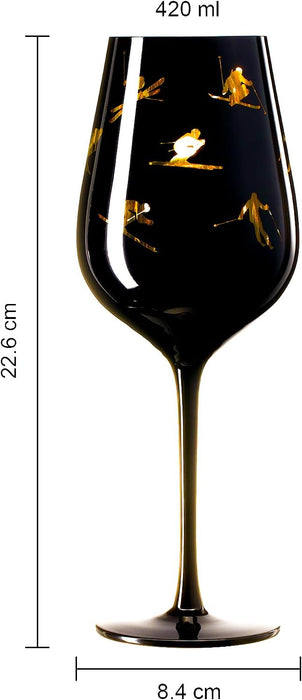 Crystal Stemmed Skiing, Apres Ski Skiier Wine Glasses Goblets - 1 Glass - 14oz