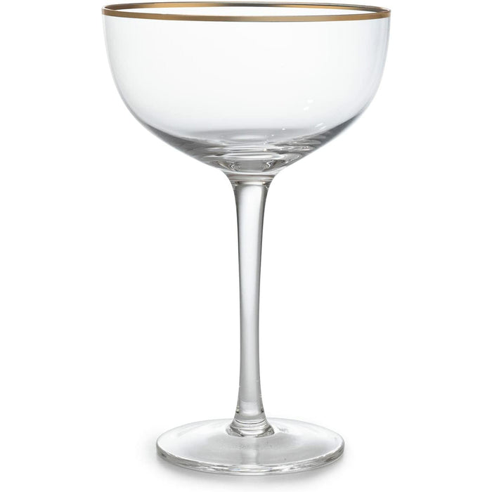 Vintage Crystal Champagne Coupe Gold Rim Glasses | Set of 4 | 7 oz