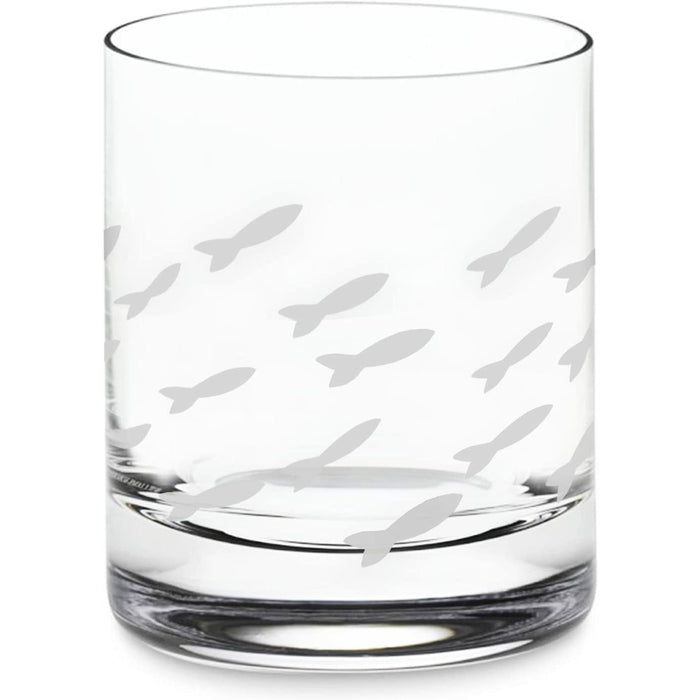 Fish Old Fashion Drinking Glasses, Fish Glasses For White and Red Wine, Water or Whiskey, by The Wine Savant, Each Glass Is Individually Sand Etched - Fish Wine Glasses