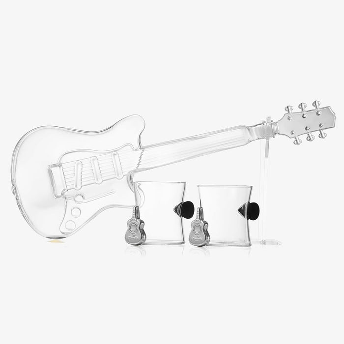 Electric Guitar Whiskey & Wine Decanter with 2 Pick Whiskey Glasses, Acrylic Stand & Case - 34 OZ Glass 16" L for Whiskey Music Lover & Rock N Roll Gifts Musician Music Lovers, Guitar Loves Gifts
