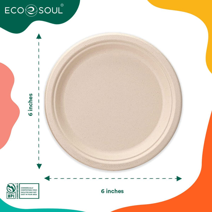 Ecosoul 6-Inch Round Bagasse Plates - Case of 8 (400 Count)