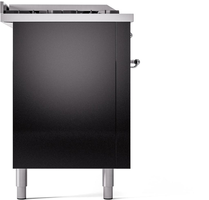 ILVE Nostalgie II 60" Dual Fuel Natural Gas Range, Glossy Black, Chrome Trim UP60FSNMPBKC