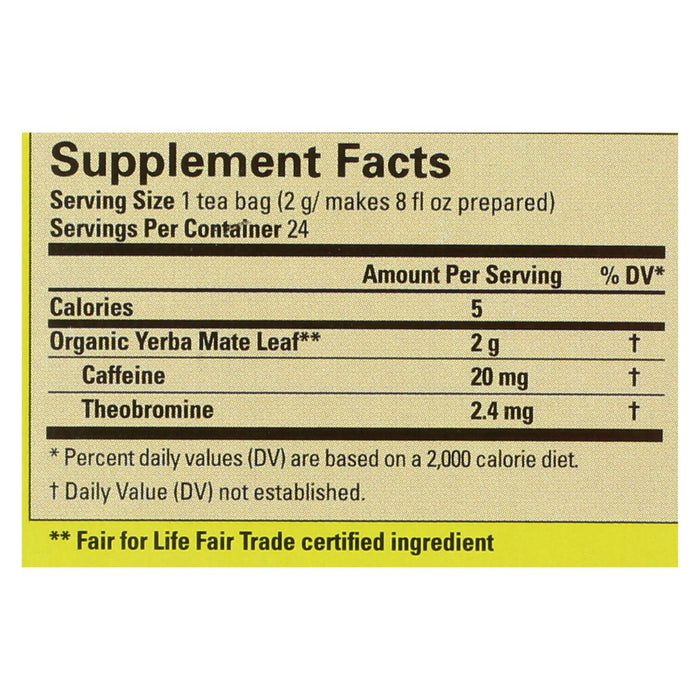 Ecoteas Unsmoked Organic Yerba Mate Green Energy Tea Bags 6 Pack 24 Bags