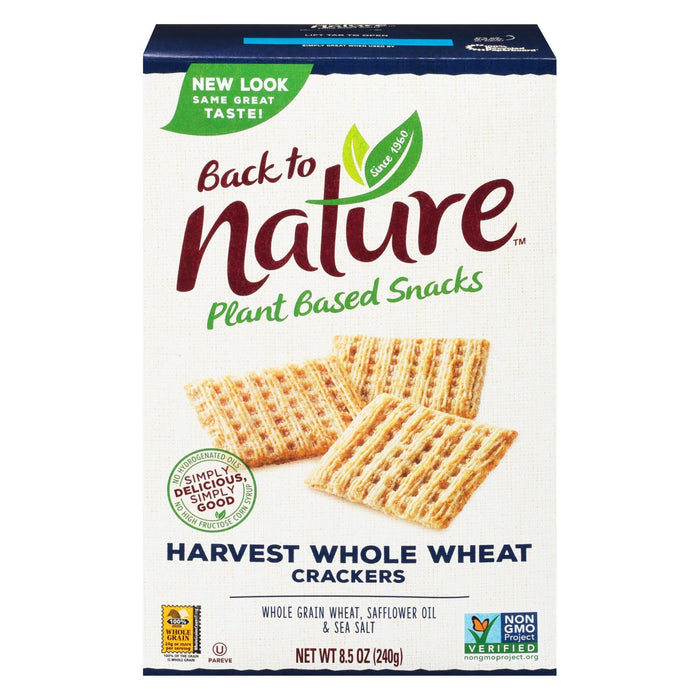 Back To Nature Harvest Whole Wheat Crackers: 8.5 Oz. (Pack of 12), Made with Whole Wheat, Safflower Oil & Sea Salt