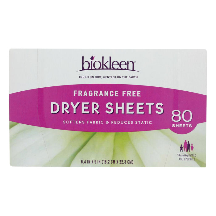 Biokleen Dryer Sheets, Free & Clear, 80 Sheets (Pack of 6)