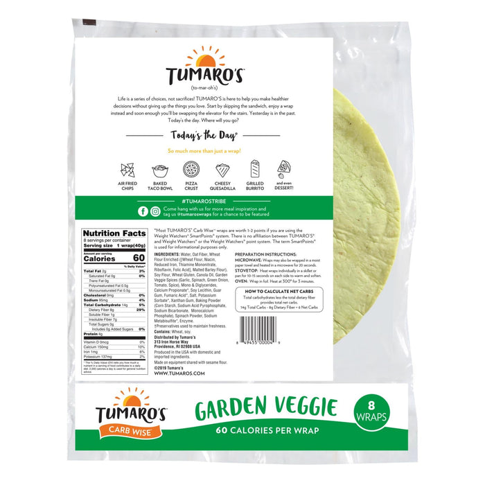 Tumaro's Garden Veggie Carb Wise Wraps: 6 Packs of 8 Ct.