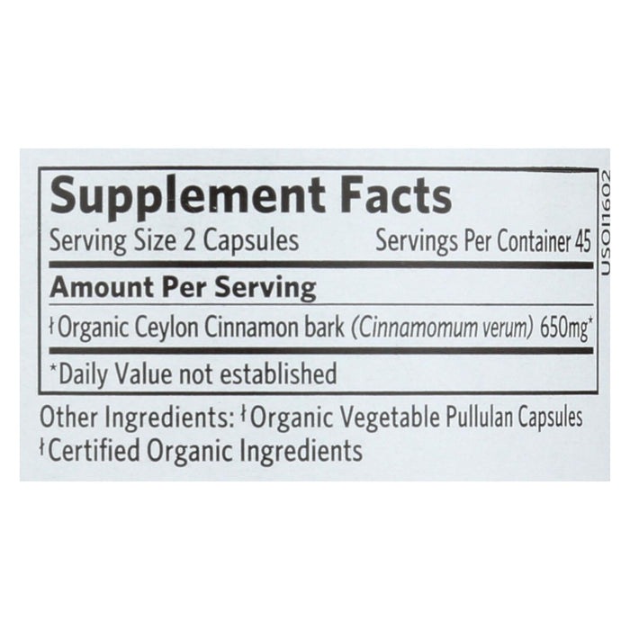 Organic India Organic Cinnamon Vcaps - 90 Count Herbal Supplement