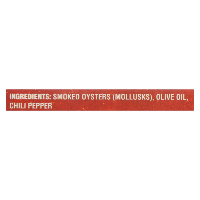 Crown Prince Smoked Oysters with Red Chili Pepper - 3 Oz. (Pack of 18)