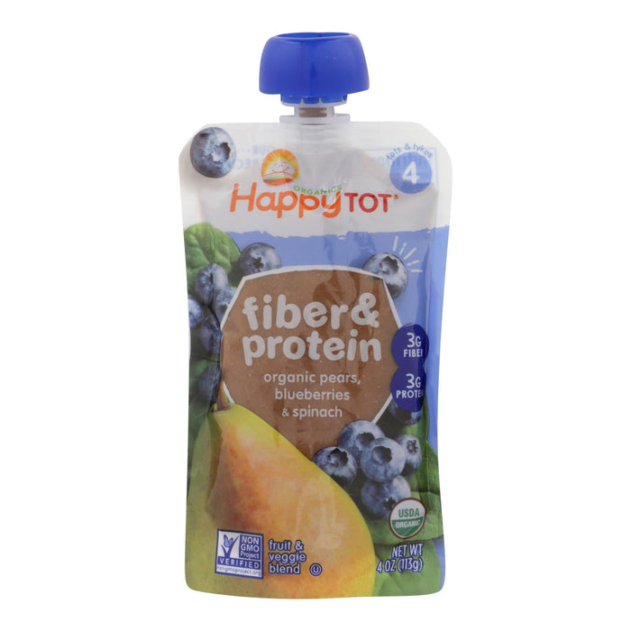 Happy Tot Organic Fiber & Protein Toddler Food - Stage 4 - Pear, Blueberry & Spinach - 16 Pack - 4 Oz