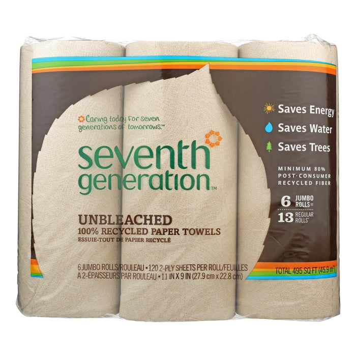 Seventh Generation Unbleached Recycled Paper Towels (120 Sheets per roll, 4 Rolls)