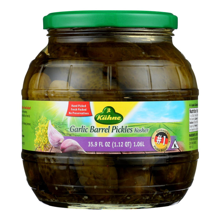 Kuhne Garlic Flavored Pickles, 34.2 Fl Oz, Case of 6