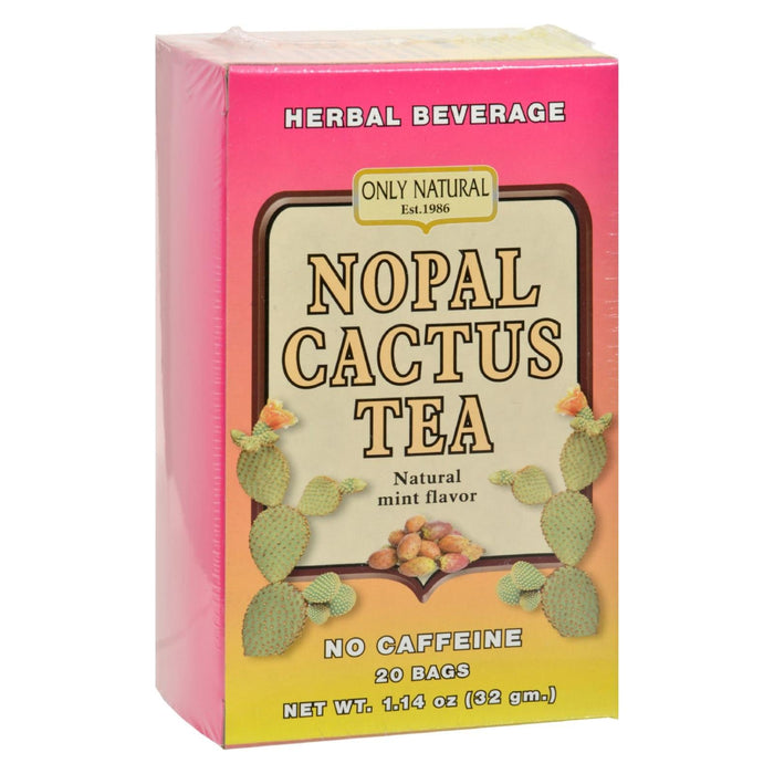 Only Natural Nopal Cactus Tea (Pack of 20) - Caffeine Free, Natural Mint Flavor