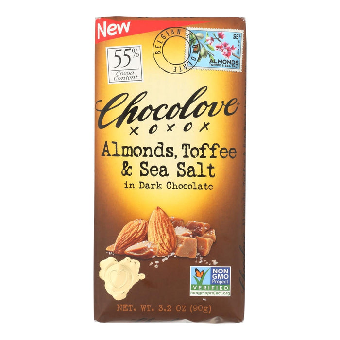 Chocolove Xoxox Almond Toffee Sea Salt Dark Chocolate Bar - 12x3.2 Oz