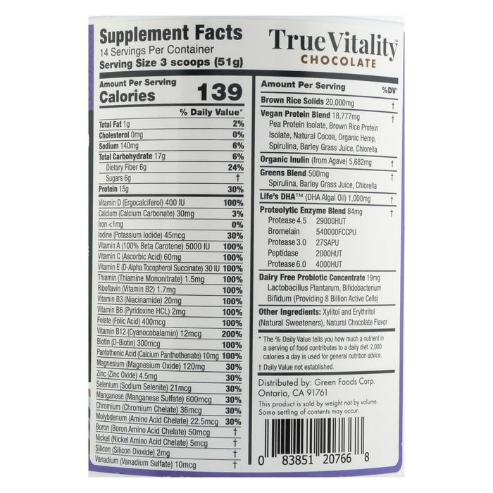 Green Foods True Vowelity Plant Protein Shake with DHA Chocolate - 25.2 Oz