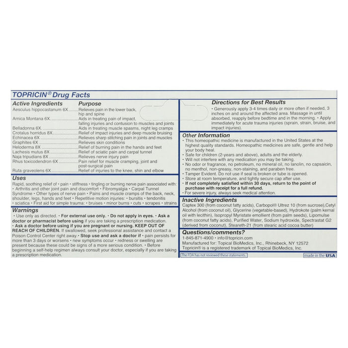 Topricin Anti-Inflammatory Pain Relief Cream - 2 Oz